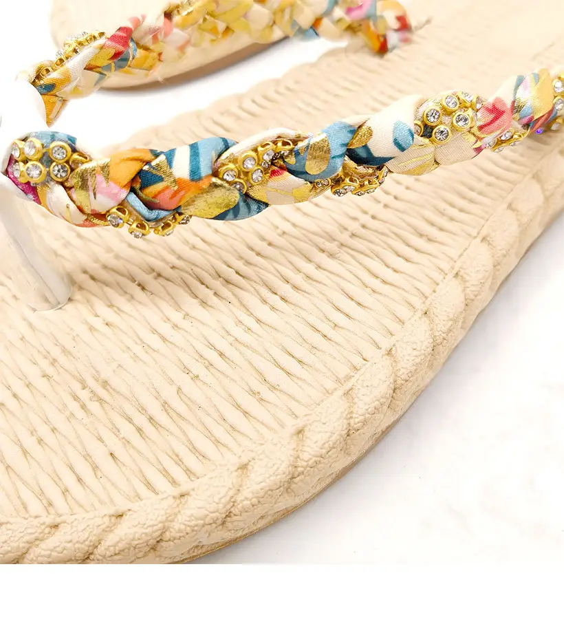 Ethnic-style Flip-flops with Diamond for Women's Outdoor Wear Summer Imitation Straw Fashionable Trendy Outdoor Vacation Seaside Flat Non-slip Slippers — feature 14