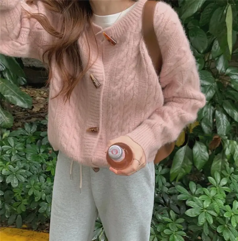 Button-Down Knit Cardigan Sweater Long Sleeve Patchwork - Image 10
