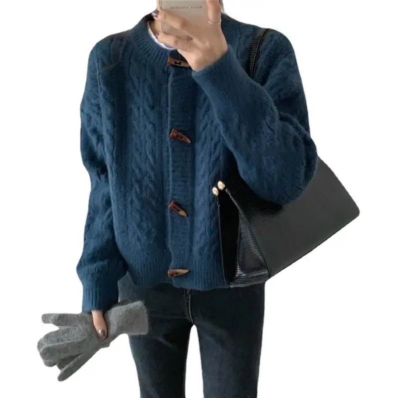 Button-Down Knit Cardigan Sweater Long Sleeve Patchwork - Image 11