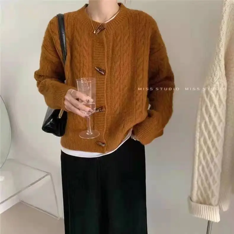 Button-Down Knit Cardigan Sweater Long Sleeve Patchwork - Image 6