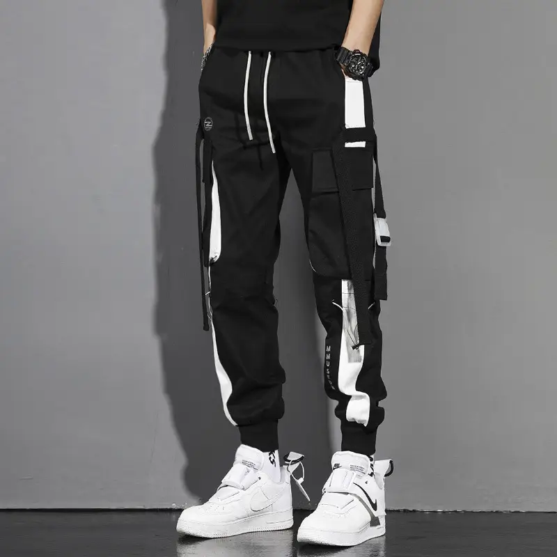 Men's White Cargo Pants with Crossbody Strap & High Top