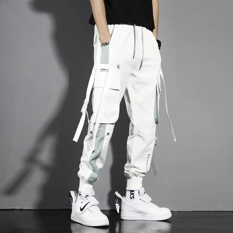 Men's White Cargo Pants with Crossbody Strap & High Top