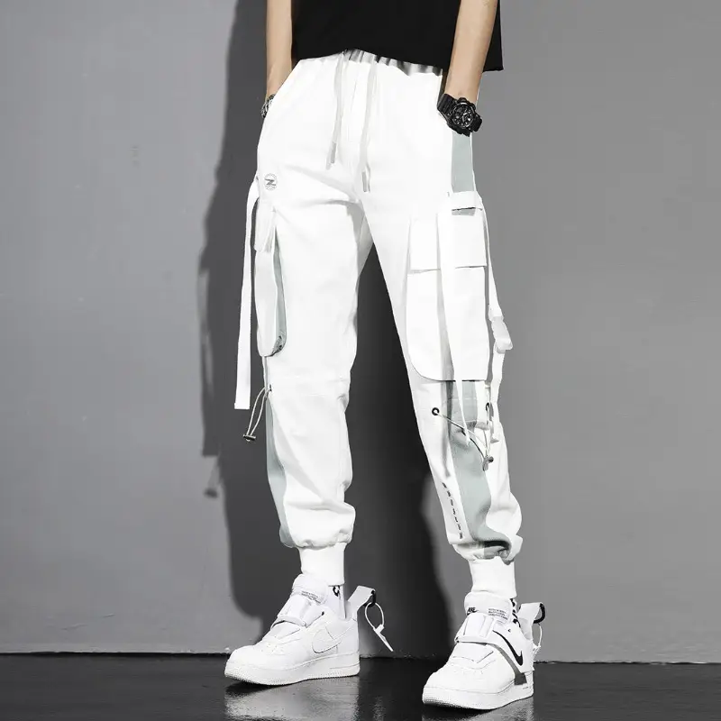 Men's White Cargo Pants with Crossbody Strap & High Top