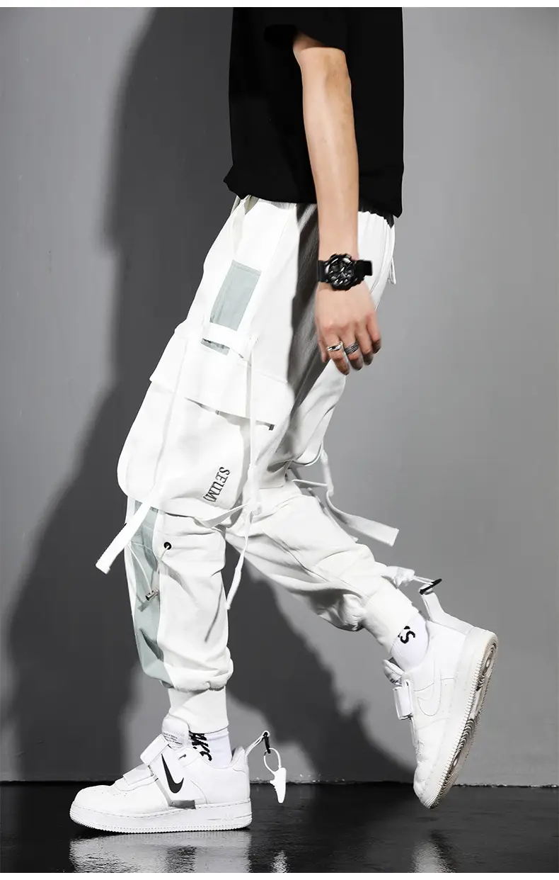 Men's White Cargo Pants with Crossbody Strap & High Top — feature 10