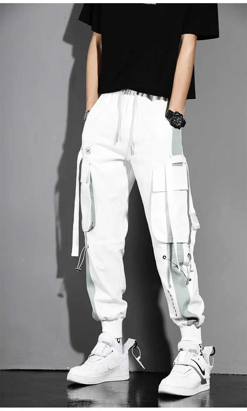 Men's White Cargo Pants with Crossbody Strap & High Top — feature 11