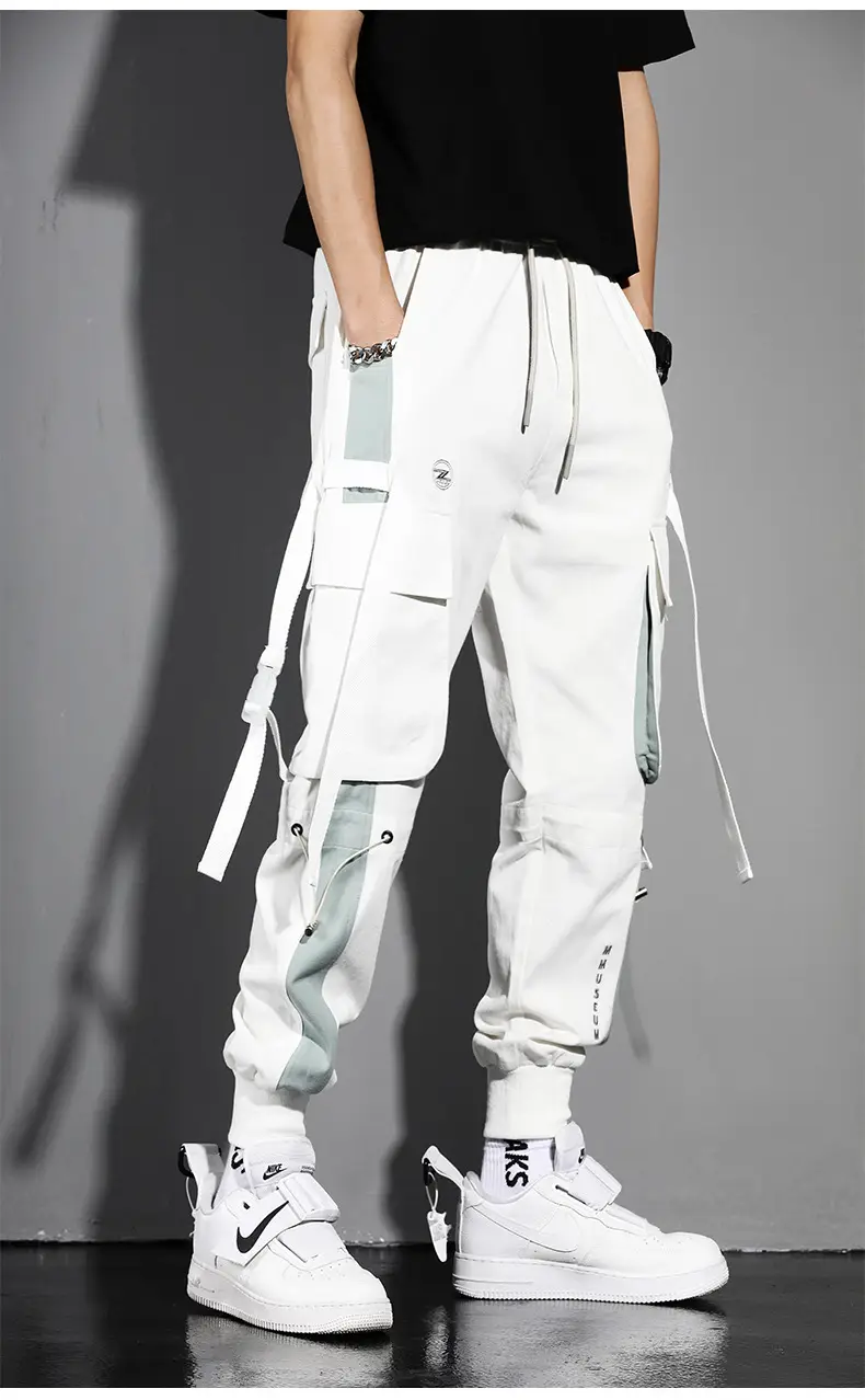 Men's White Cargo Pants with Crossbody Strap & High Top — feature 12