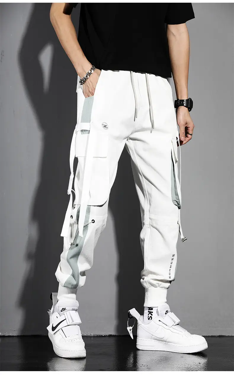 Men's White Cargo Pants with Crossbody Strap & High Top — feature 13