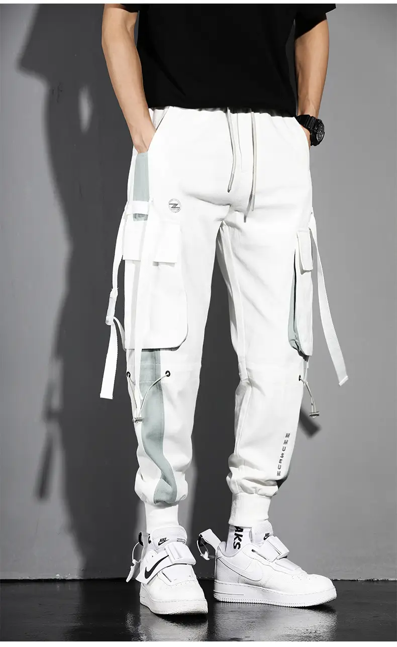 Men's White Cargo Pants with Crossbody Strap & High Top — feature 14