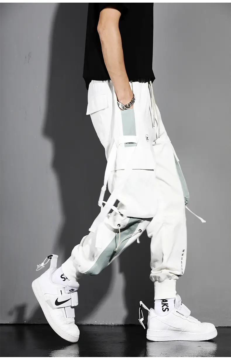 Men's White Cargo Pants with Crossbody Strap & High Top — feature 15