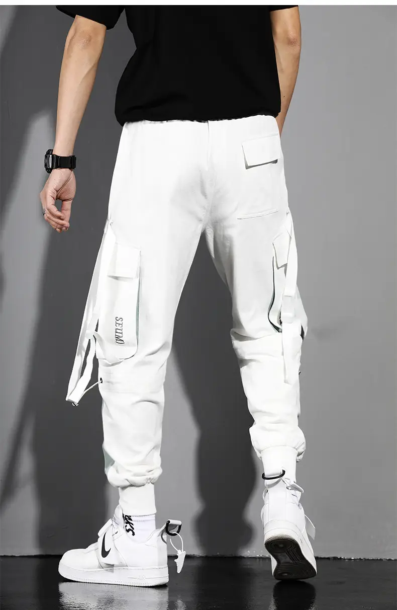 Men's White Cargo Pants with Crossbody Strap & High Top — feature 16