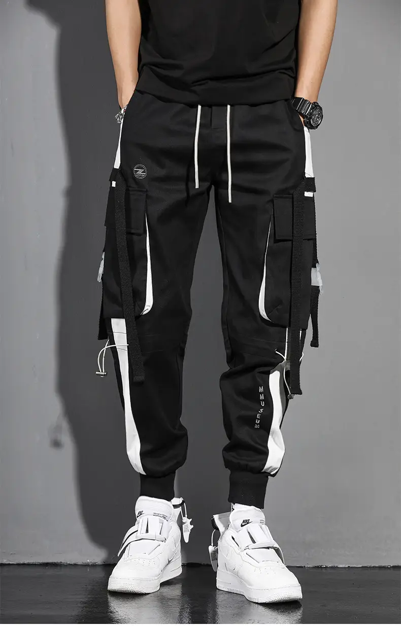 Men's White Cargo Pants with Crossbody Strap & High Top — feature 3