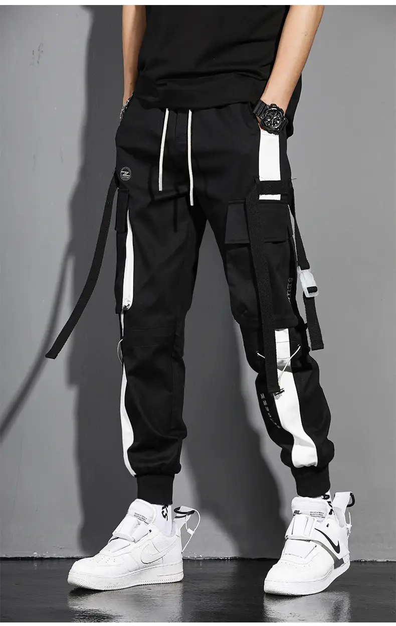 Men's White Cargo Pants with Crossbody Strap & High Top — feature 4