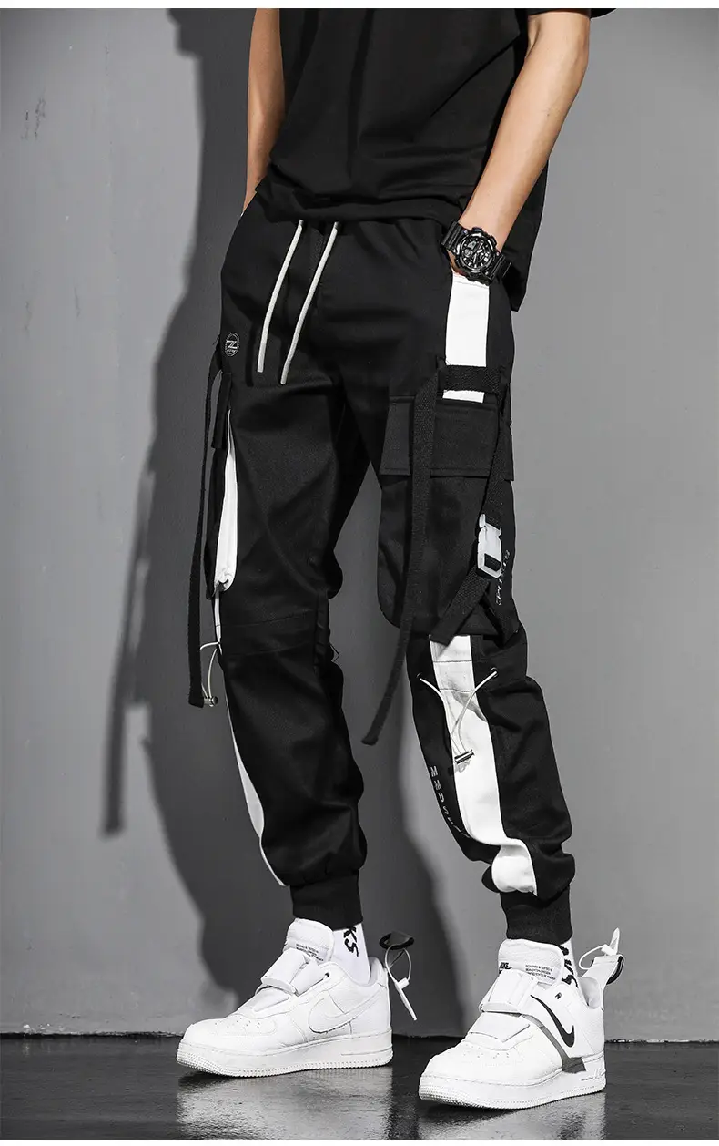 Men's White Cargo Pants with Crossbody Strap & High Top — feature 5