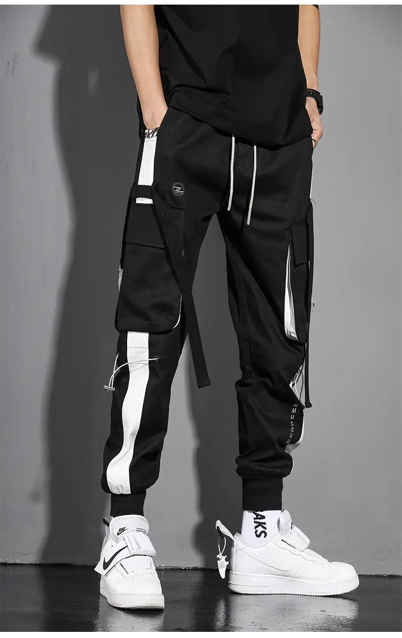 Men's White Cargo Pants with Crossbody Strap & High Top — feature 6