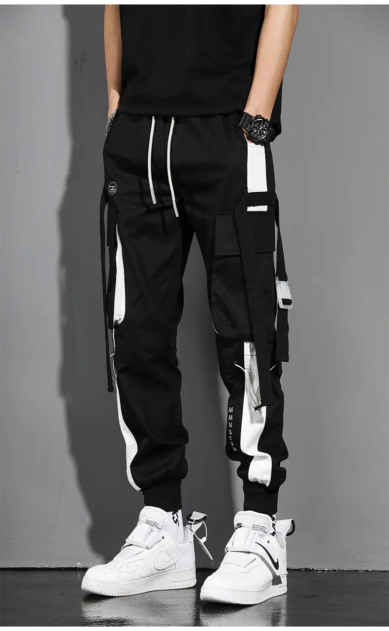 Men's White Cargo Pants with Crossbody Strap & High Top — feature 7