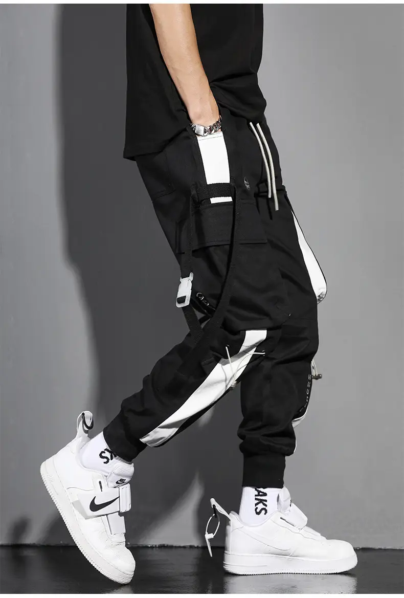 Men's White Cargo Pants with Crossbody Strap & High Top — feature 8