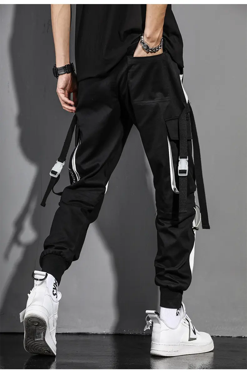 Men's White Cargo Pants with Crossbody Strap & High Top — feature 9