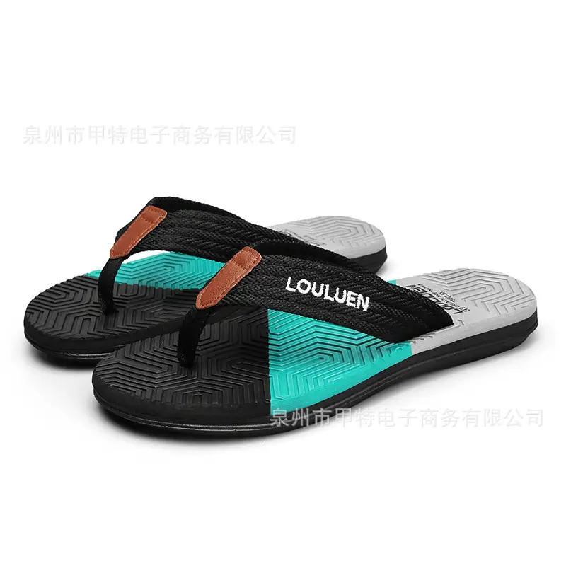 Louveau Navy Yellow Beach Flip Flops for Men