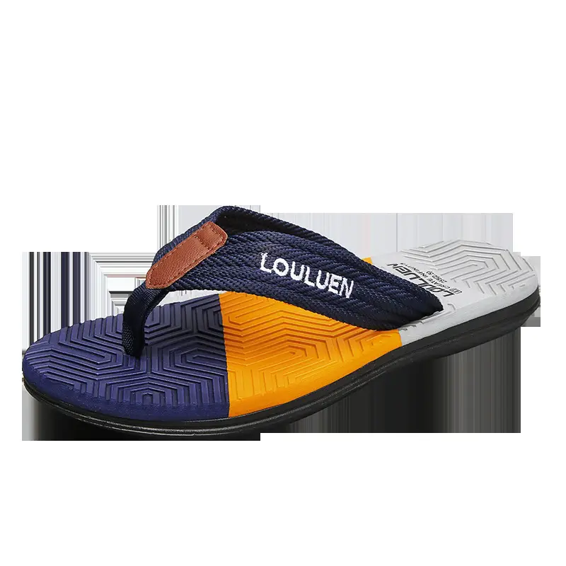 Louveau Navy Yellow Beach Flip Flops for Men