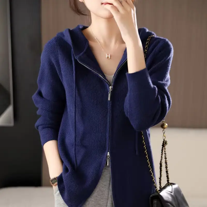 Women Blue Zipper Hoodie Jacket 2025 Winter Outerwear - Image 4