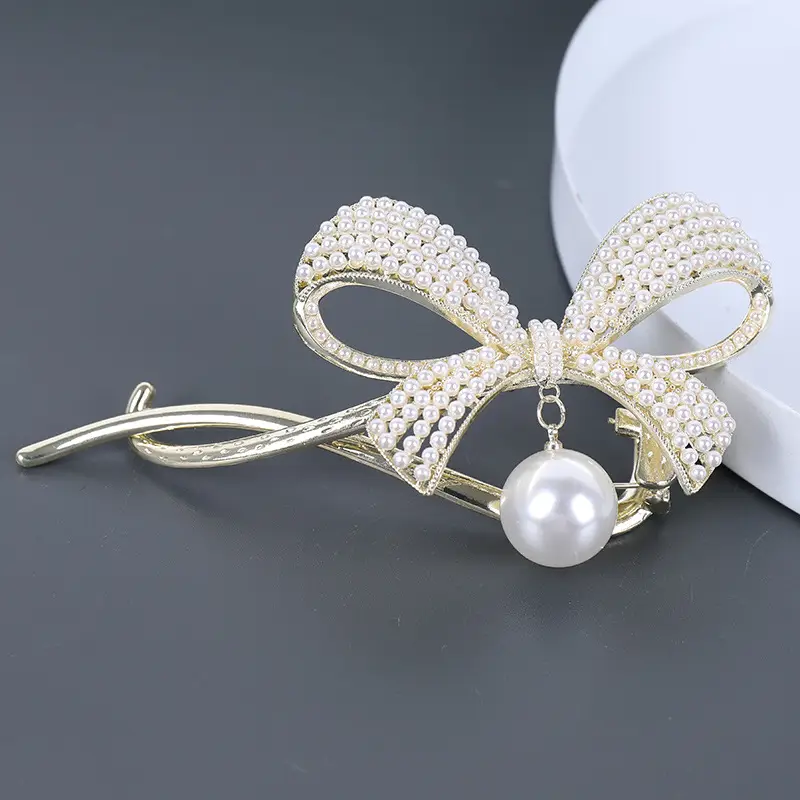 Rhinestone Bow Pearl Hair Clip for Women - Image 4