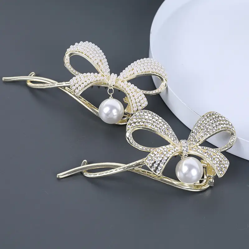 Rhinestone Bow Pearl Hair Clip for Women — feature 4