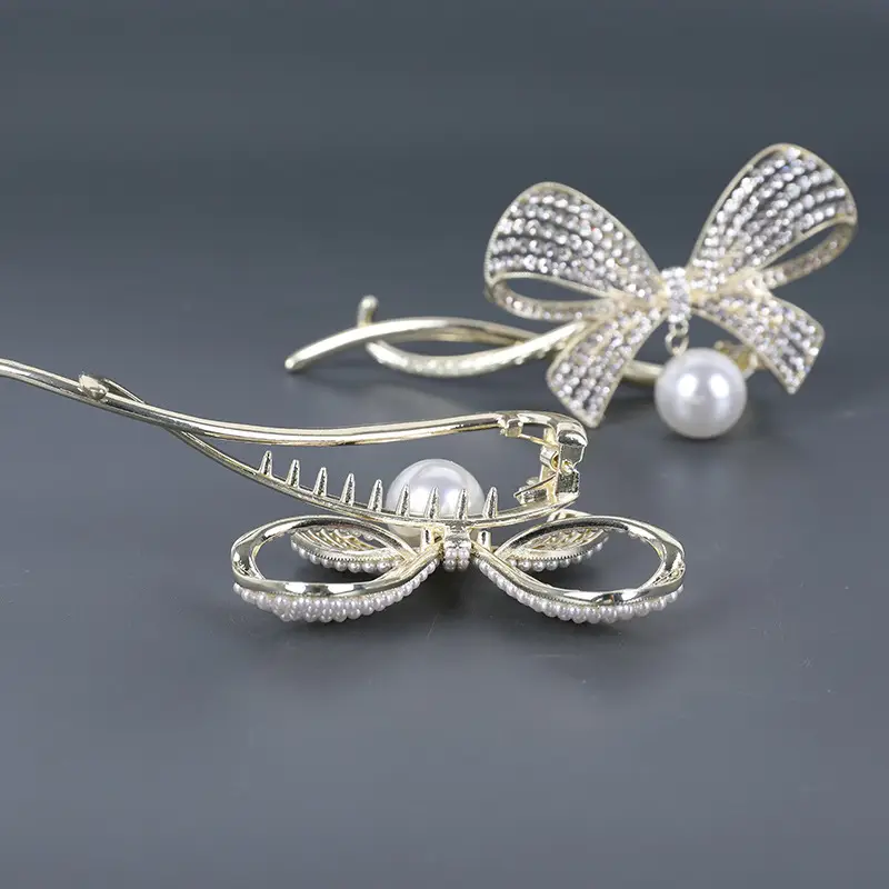 Rhinestone Bow Pearl Hair Clip for Women — feature 7