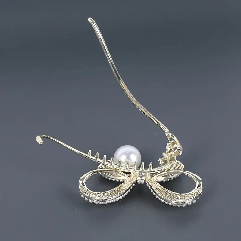 Rhinestone Bow Pearl Hair Clip for Women — feature 8