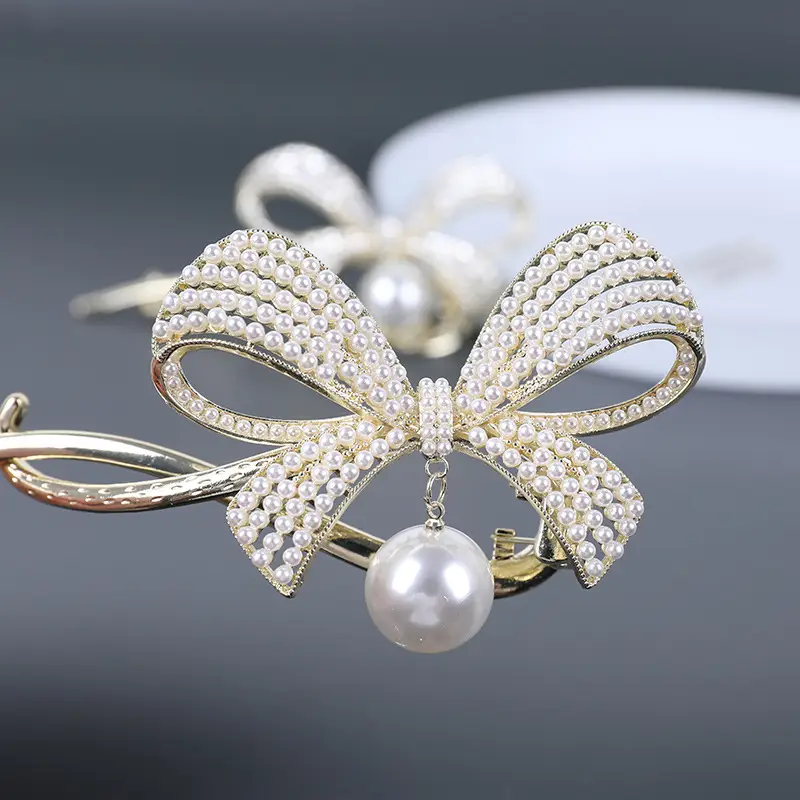 Rhinestone Bow Pearl Hair Clip for Women — feature 9
