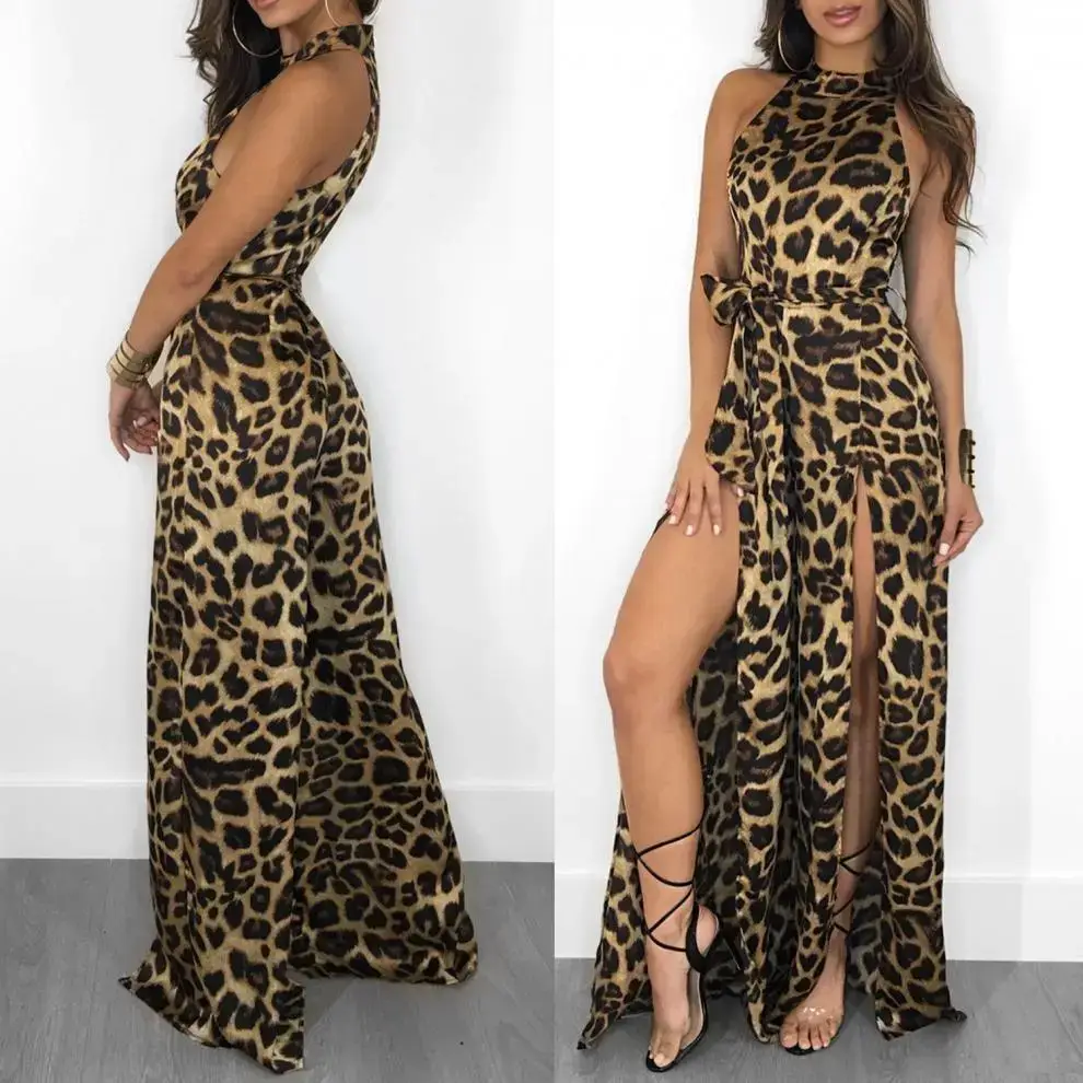 Leopard Print Sleeveless Long Split Jumpsuit for Women — feature 2