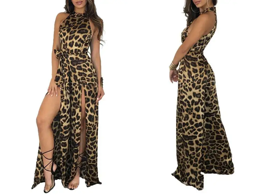 Leopard Print Sleeveless Long Split Jumpsuit for Women — feature 4