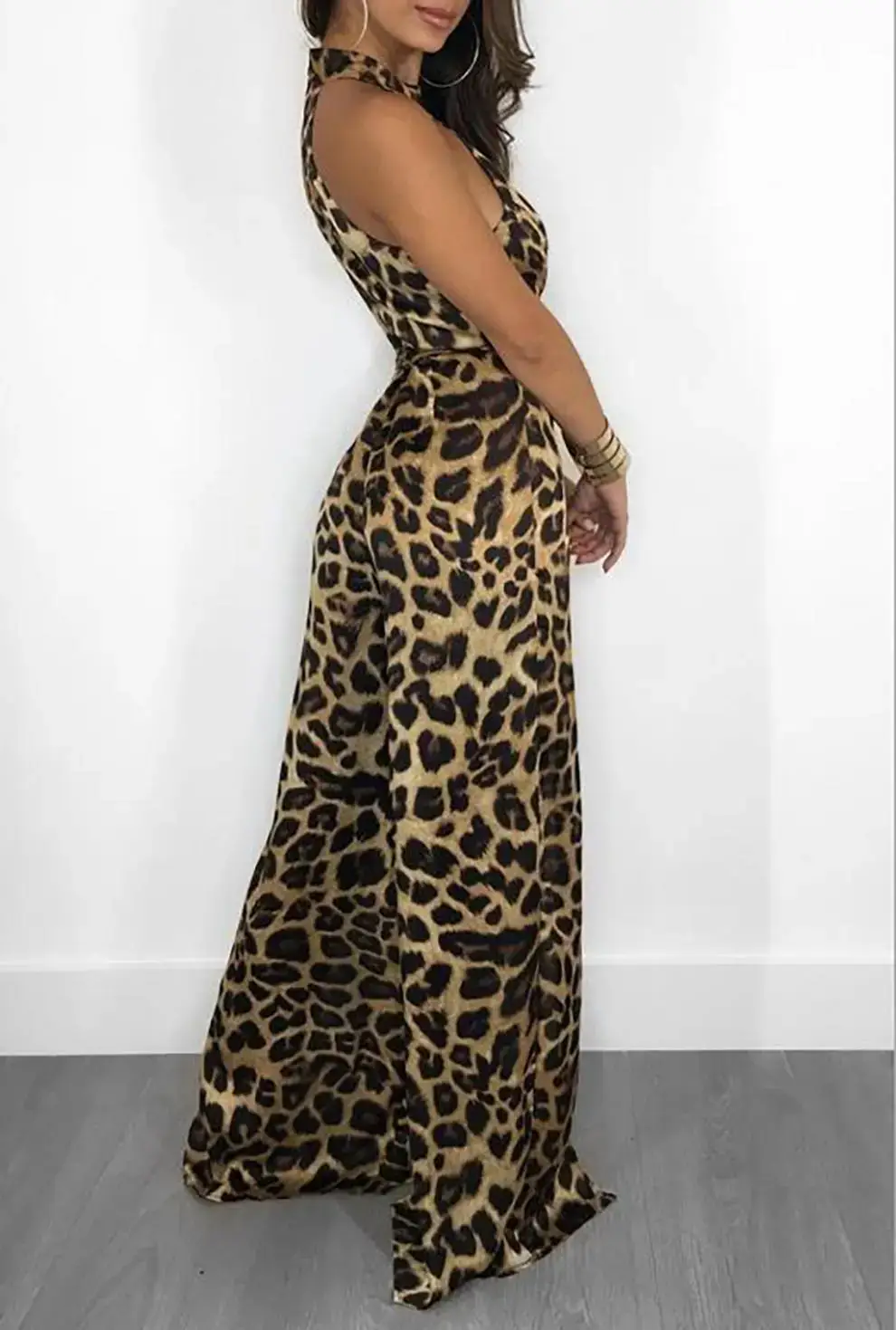 Leopard Print Sleeveless Long Split Jumpsuit for Women — feature 6