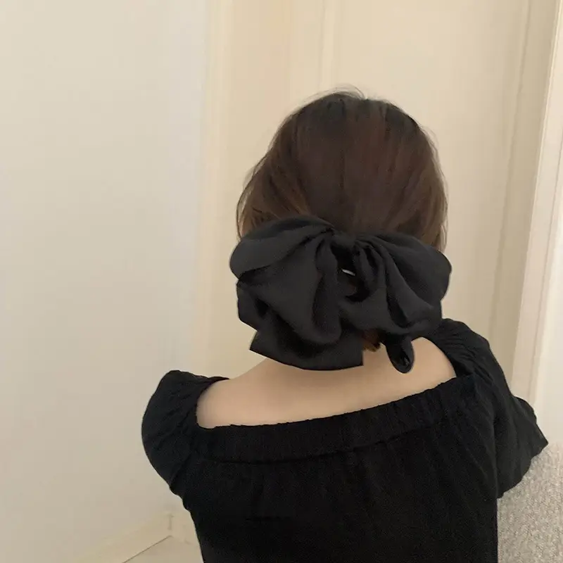 French Style Black Large Bow Hair Clip for Women - Image 2