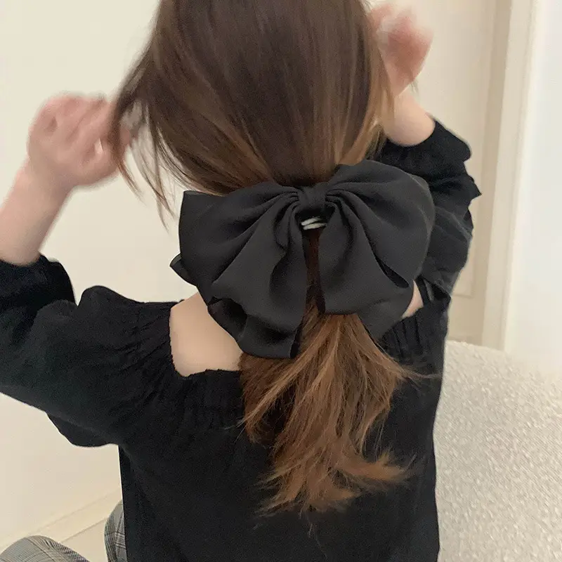 French Style Black Large Bow Hair Clip for Women - Image 3