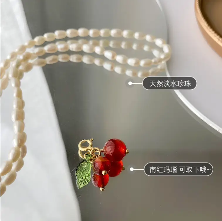 Retro Pearl Cherry Necklace for Girls - Image 4