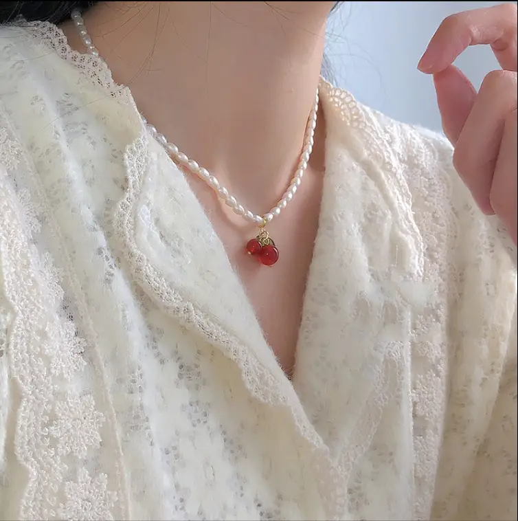 Retro Pearl Cherry Necklace for Girls - Image 5