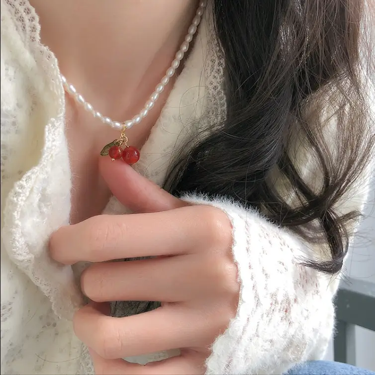 Retro Pearl Cherry Necklace for Girls - Image 6