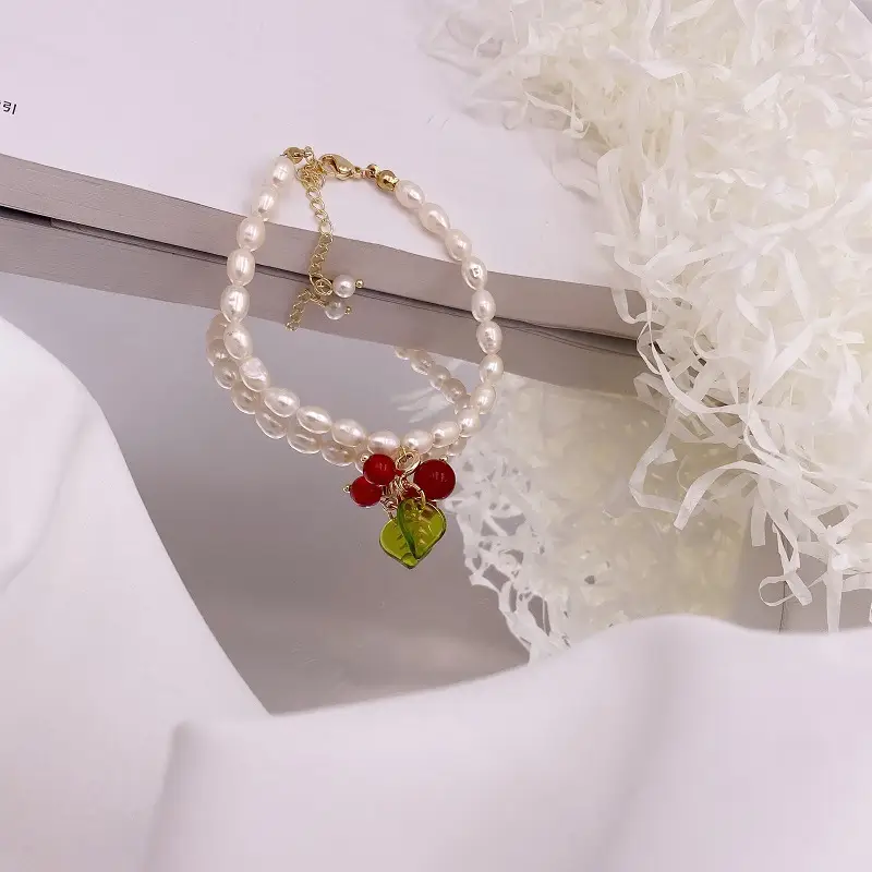 Retro Pearl Cherry Necklace for Girls - Image 2
