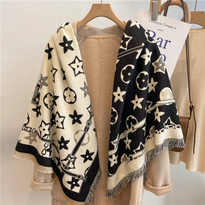 Women's 5-Pont Star Tassel Scarf Brown Cream Quilted Winter - Image 10
