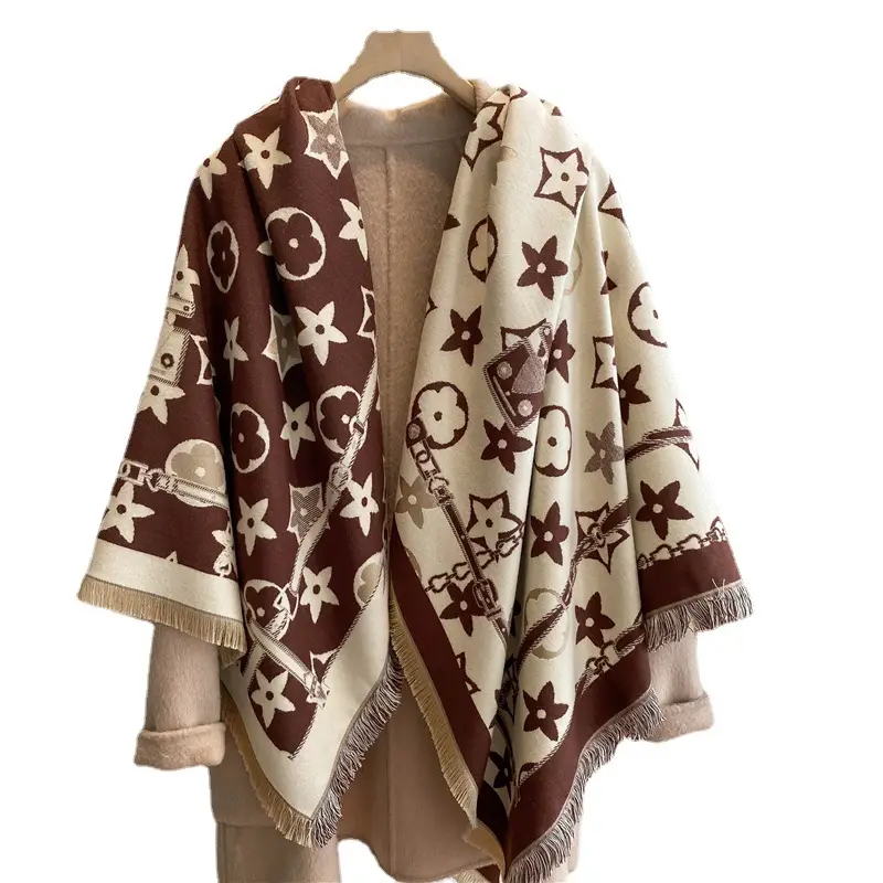 Women's 5-Pont Star Tassel Scarf Brown Cream Quilted Winter - Image 11