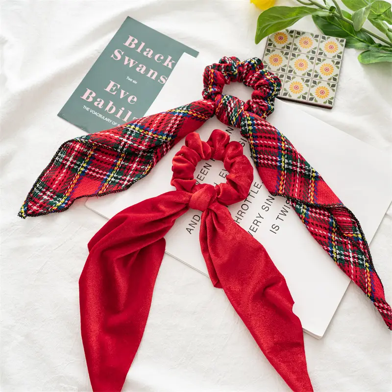 Christmas Hair Accessories Red Plaid Bowel Ring Headrope Pony - Image 5