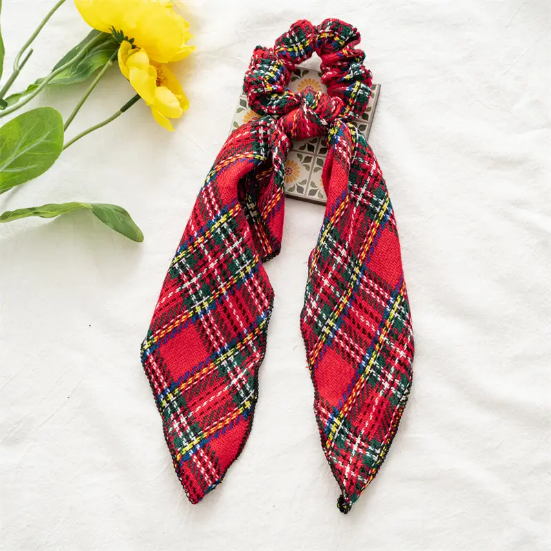 Christmas Hair Accessories Red Plaid Bowel Ring Headrope Pony - Image 3
