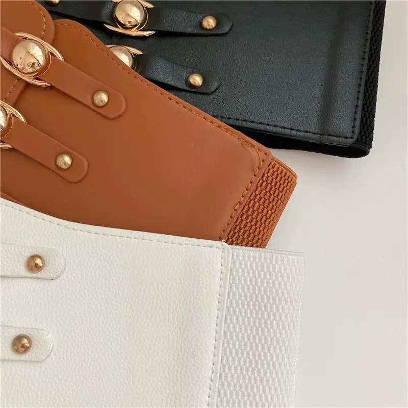 Wide Girdle Belt for Women Black Brown White with Metal Buckle