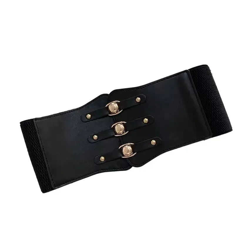 Wide Girdle Belt for Women Black Brown White with Metal Buckle