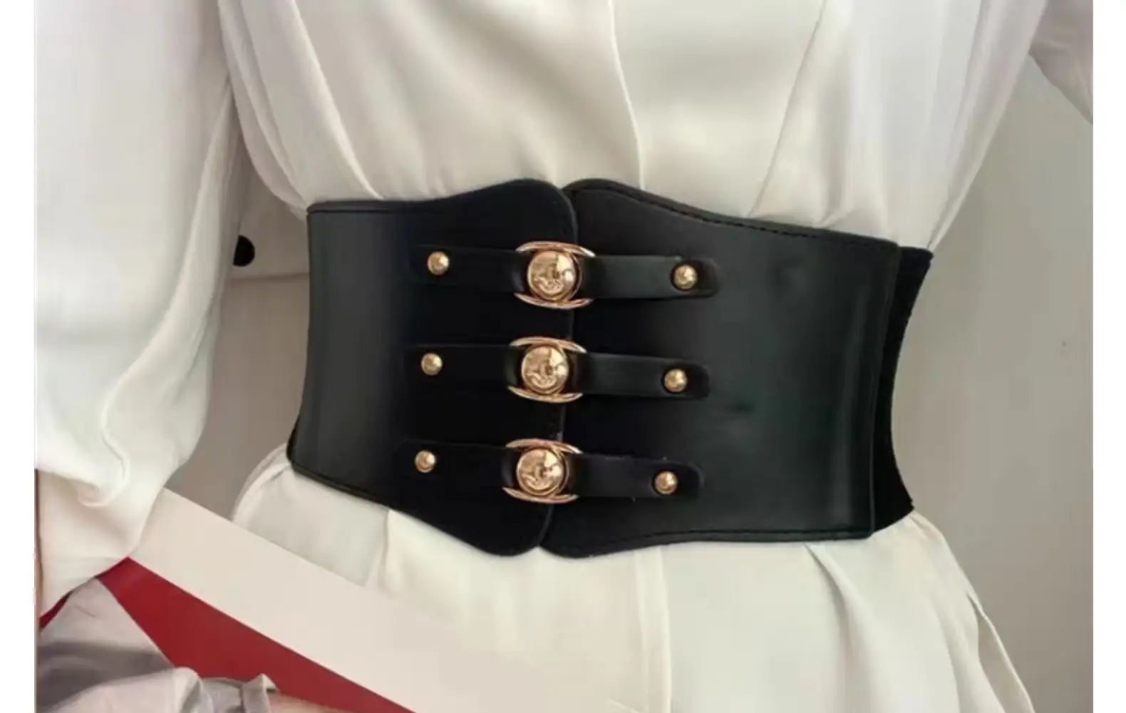 Wide Girdle Belt for Women Black Brown White with Metal Buckle — feature 13