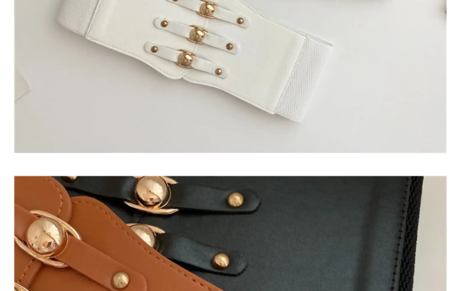 Wide Girdle Belt for Women Black Brown White with Metal Buckle — feature 17