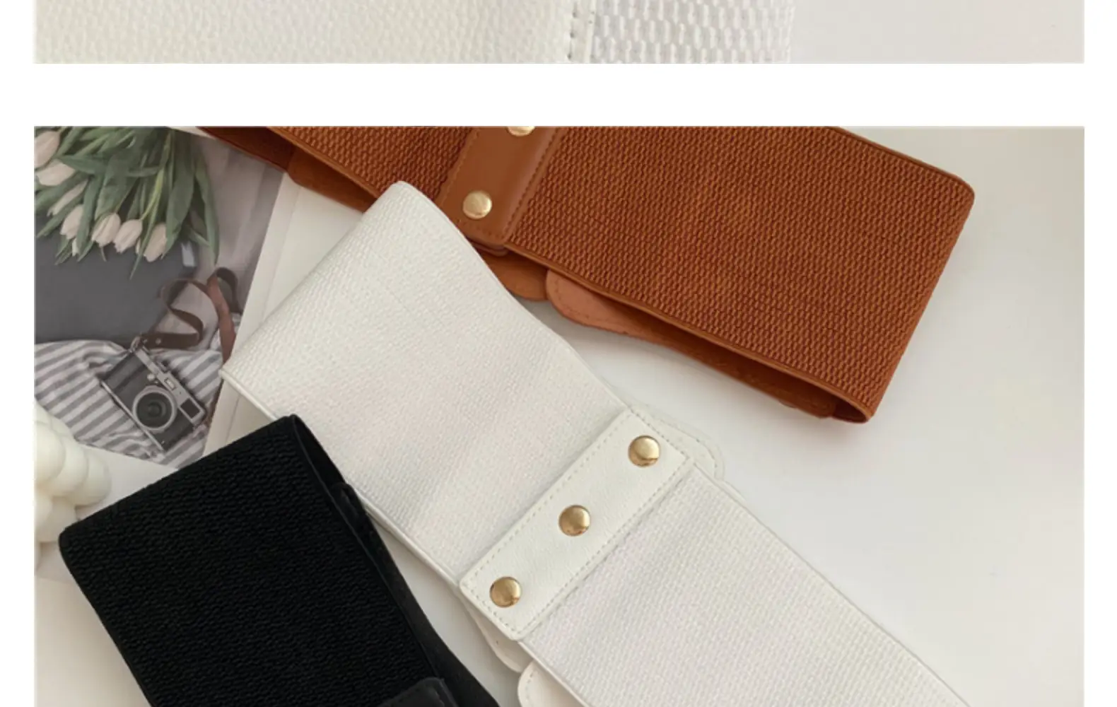 Wide Girdle Belt for Women Black Brown White with Metal Buckle — feature 19