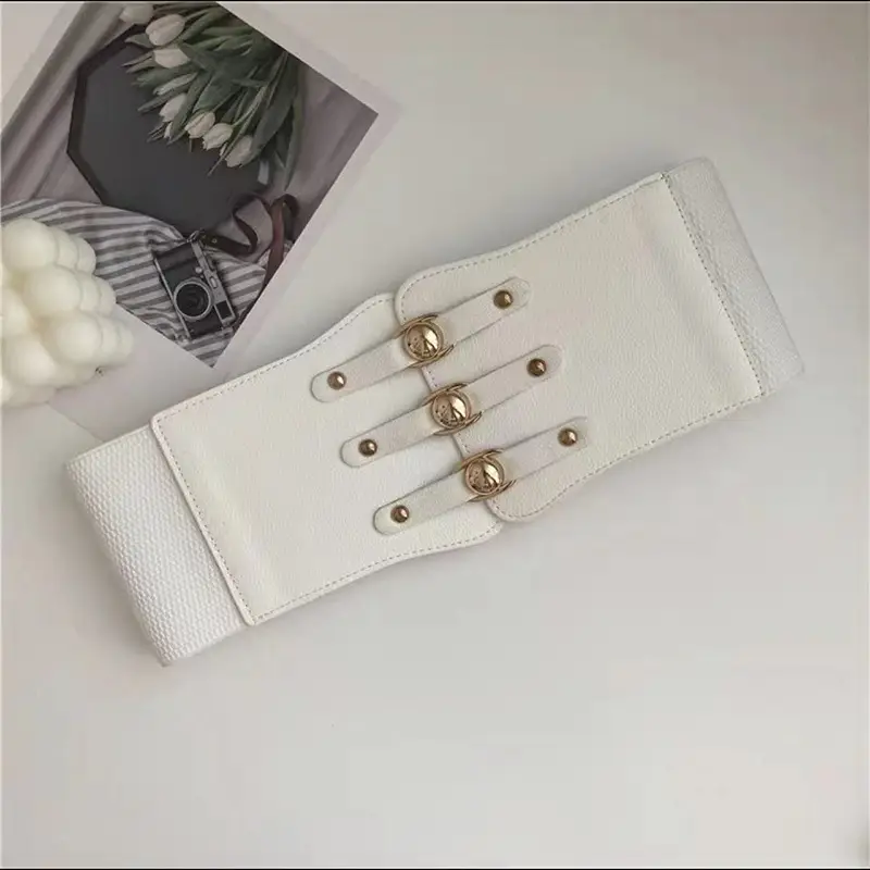 Wide Girdle Belt for Women Black Brown White with Metal Buckle