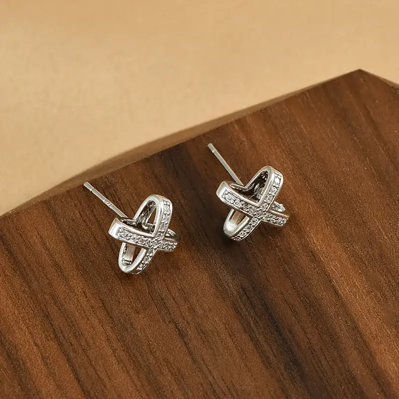 S925 Silver Cross Stud Earrings for Women