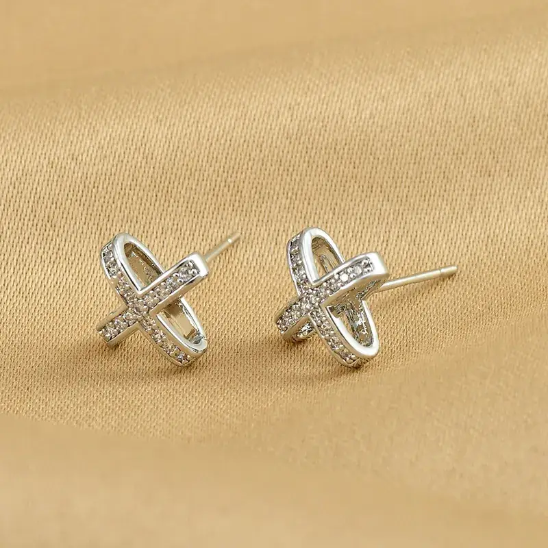 S925 Silver Cross Stud Earrings for Women